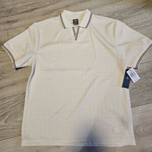 Men's Cream Textured Polo with Contrast Trim